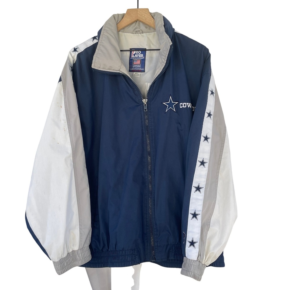 Vintage Pro Player Dallas Cowboys Windbreaker Jacket Navy Blue Large Full Zip